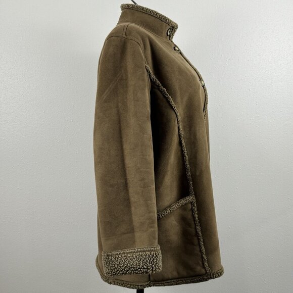 LL Bean Womens Light Brown Coat Button Up Jacket Sherpa Lining High Neck Sz XL - Picture 4 of 16